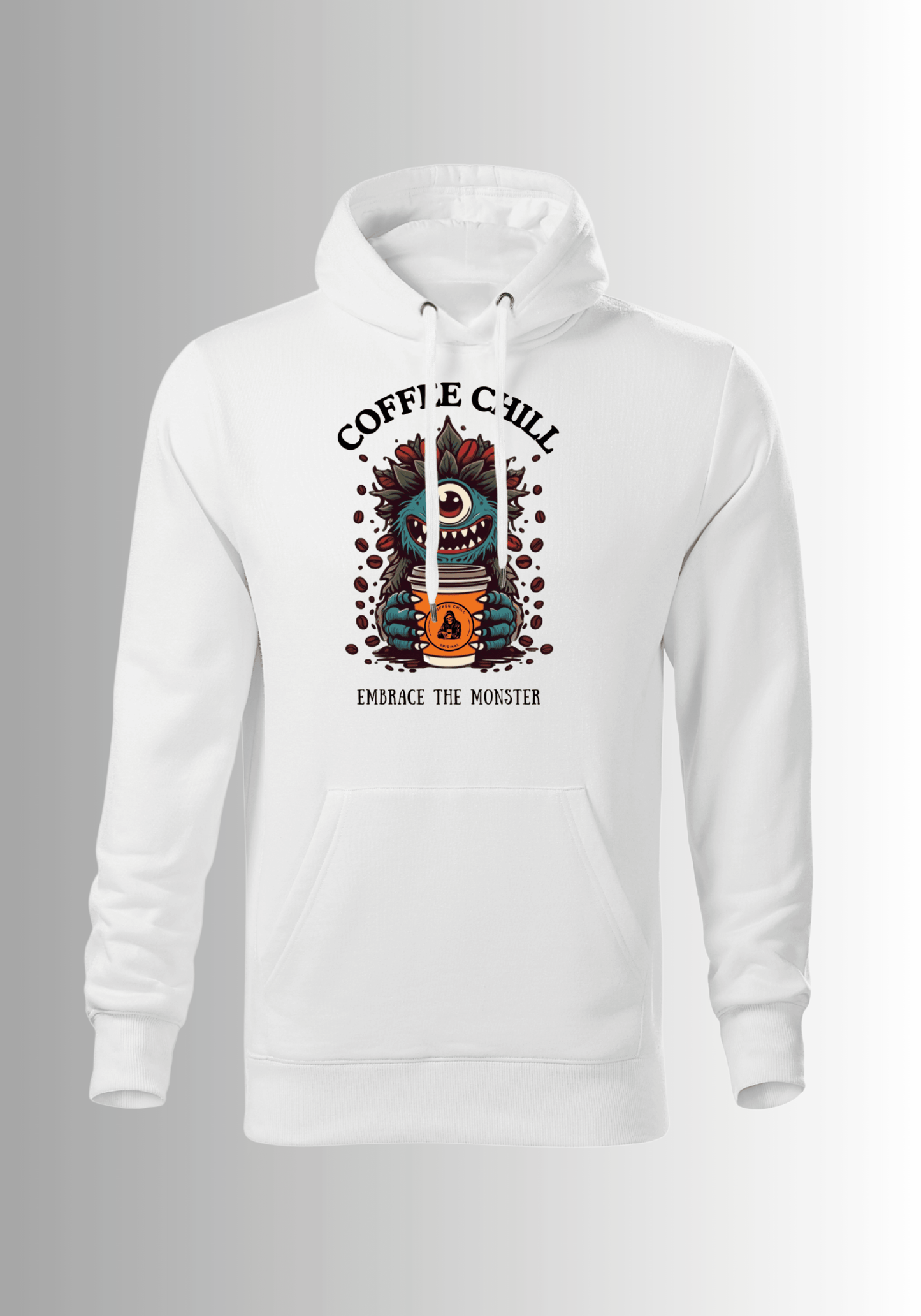 Men´s Monster Hoodie - White - Coffee Chill